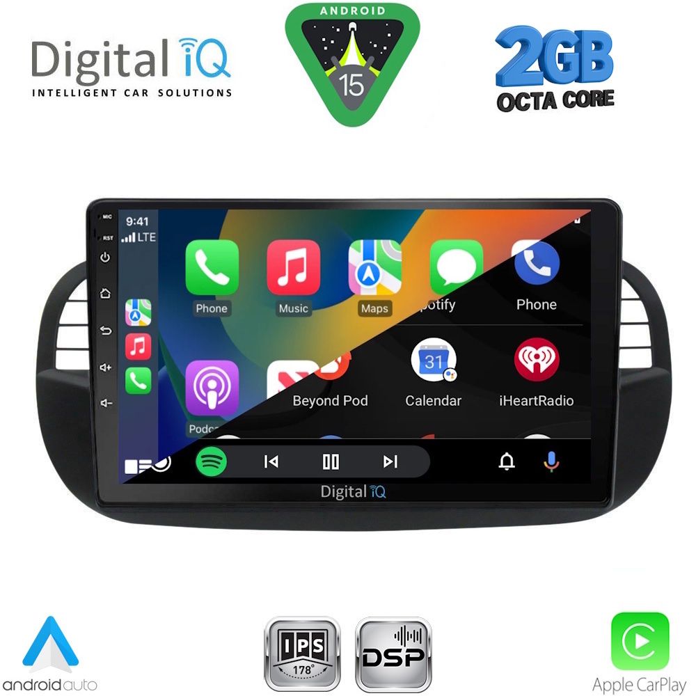 DIGITAL IQ RSF 4130BL_CPA (9inc) MULTIMEDIA TABLET for FIAT 500 mod. 2007-2015 (BLACK)